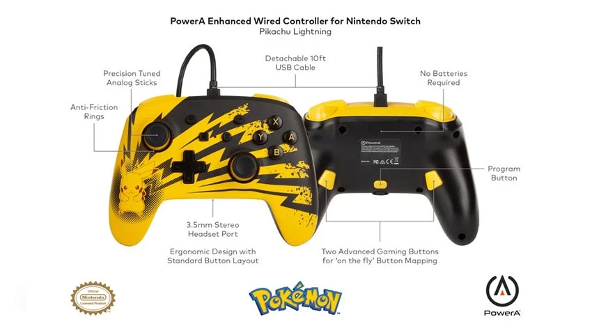 دسته بازی PowerA برای Nintendo Switch طرح Pokémon Pikachu Lightning