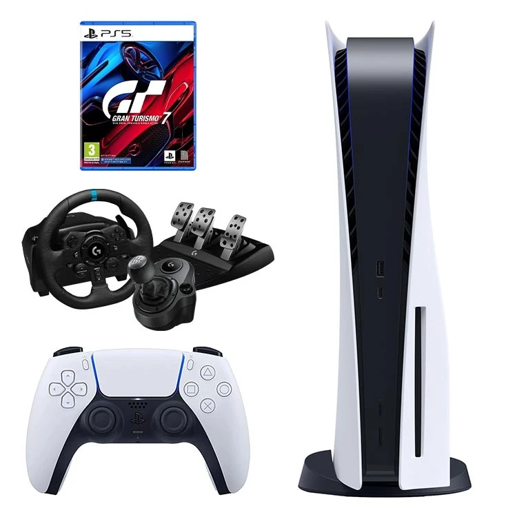 باندل کنسول PS5 Standard به همراه فرمان Logitech G923 ، تعویض دنده و بازی Gran Turismo 7