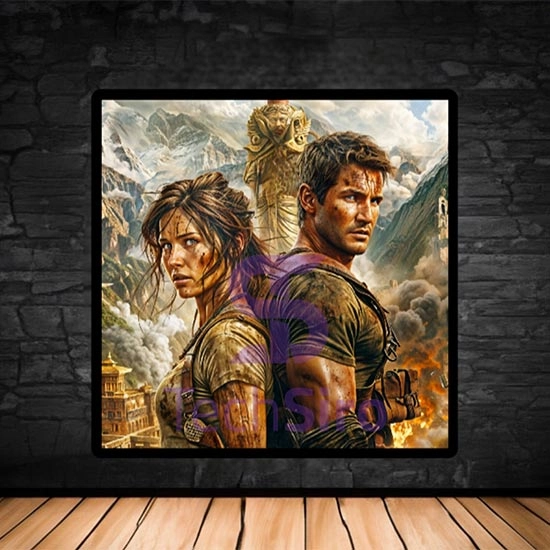 تابلو نیتن دریک و لارا کرافت Nathan Drake and Lara Croft سایز 40*40 سانتی