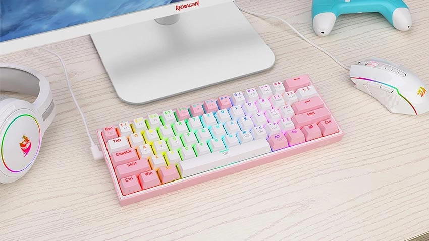 کیبورد گیمینگ ردراگون Redragon K617 Fizz - سوییچ قرمز - سفید و صورتی