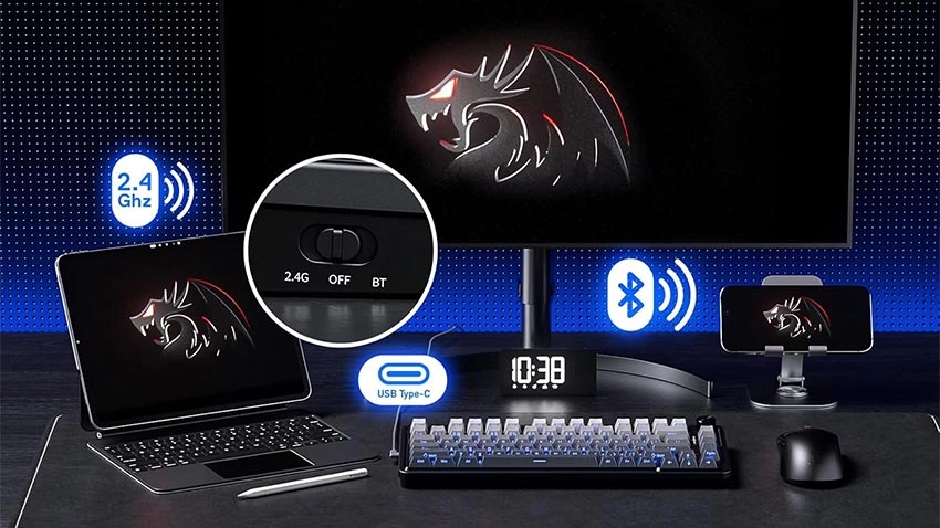 کیبورد بی سیم گیمینگ ردراگون Redragon Geb K673SP PRO RGB Wireless - سوئیچ قرمز